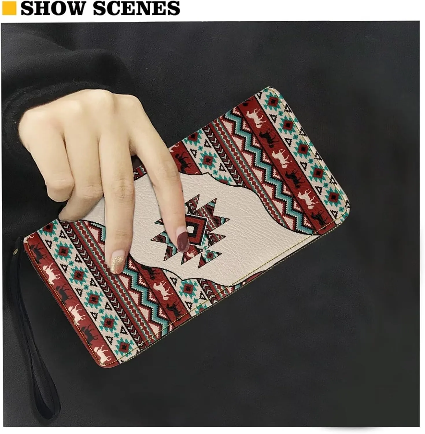 Women's Long Wallet Around Zipper Card Holder Purse Clutch Bag with Wristlet Strap