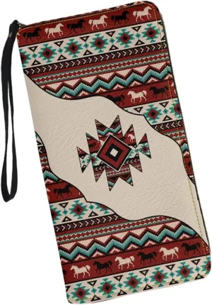 Women's Long Wallet Around Zipper Card Holder Purse Clutch Bag with Wristlet Strap