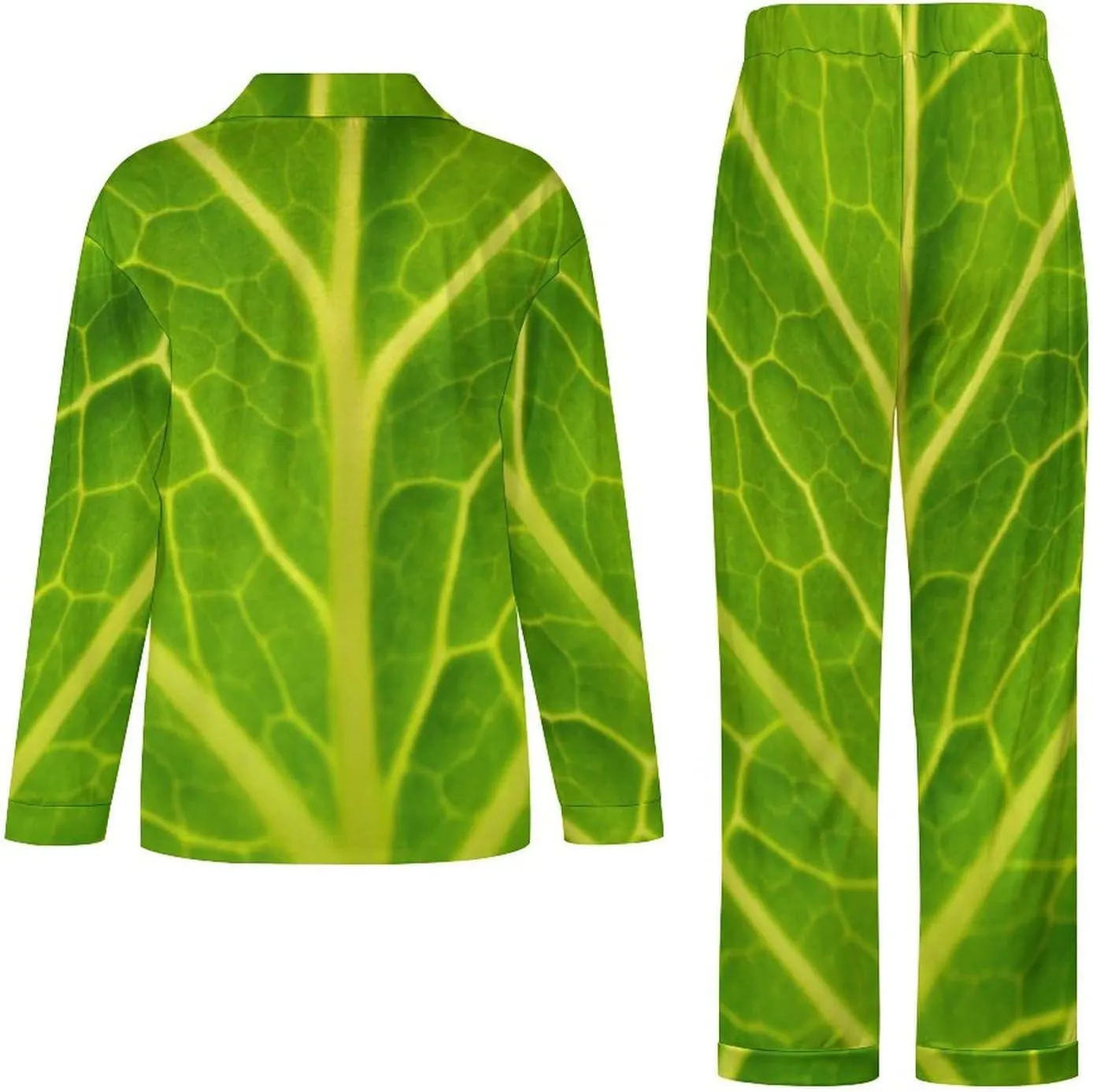 Womens Pajama Sets Soft Long Sleeve Green Cabbage Leaf Button Down Loungewear with Pocket