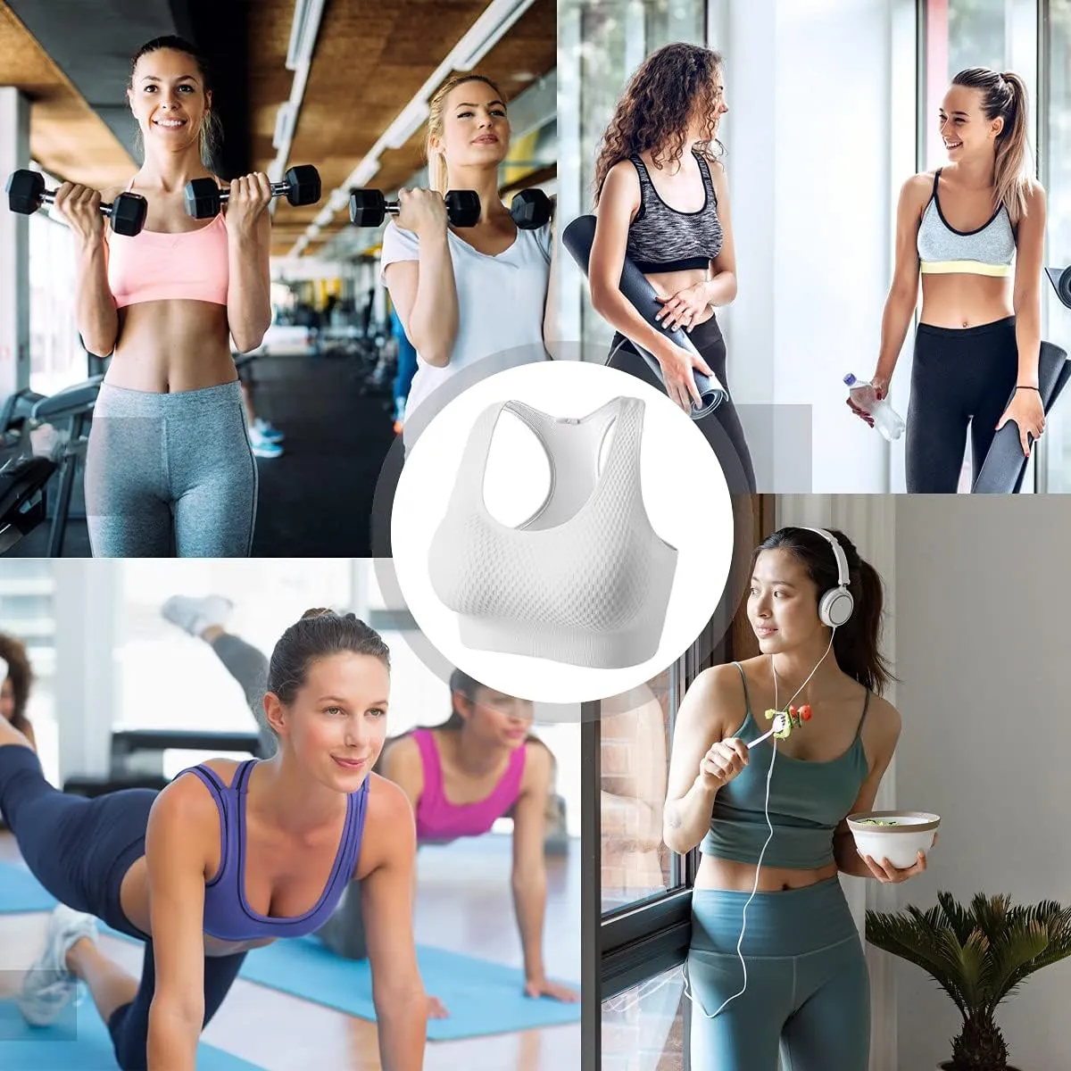 Women's Seamless Sports Bras-Padded High Impact Support Workout Bra Tops for Yoga Gym Fitness (2 Pcs)