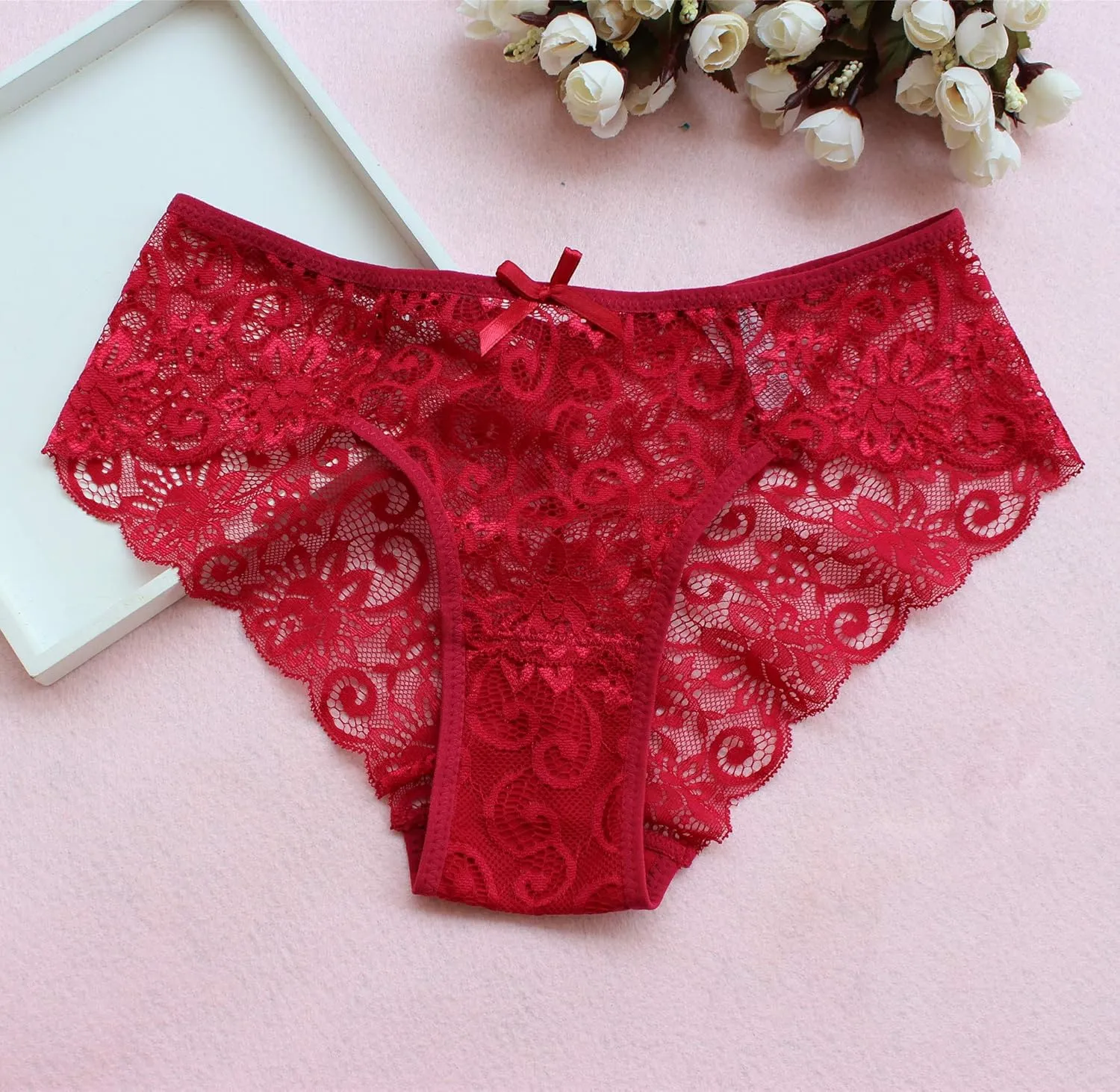 Womens Sexy Lace Breathable Underwear Silky Comfy Lace Briefs Pack of 5