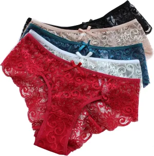 Womens Sexy Lace Breathable Underwear Silky Comfy Lace Briefs Pack of 5