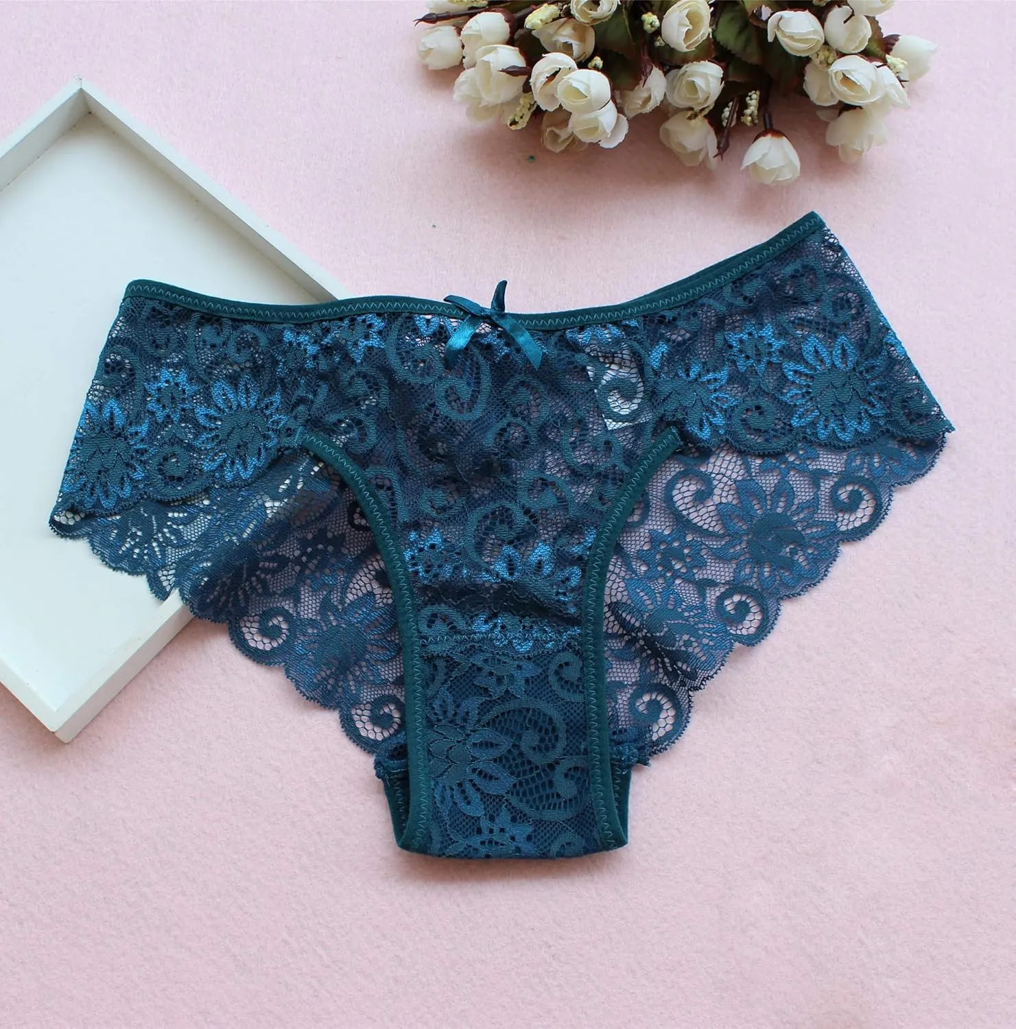 Womens Sexy Lace Breathable Underwear Silky Comfy Lace Briefs Pack of 5