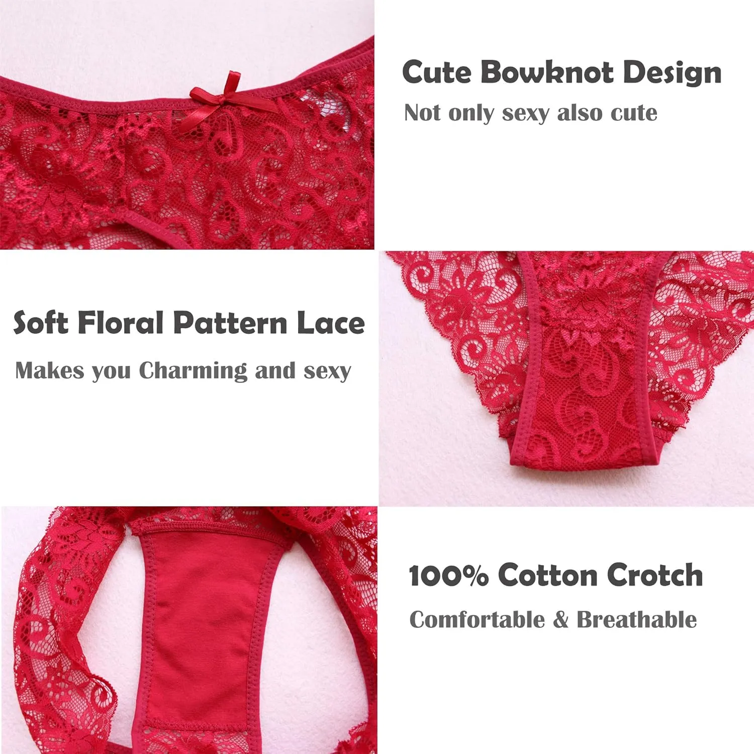 Womens Sexy Lace Breathable Underwear Silky Comfy Lace Briefs Pack of 5