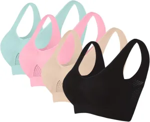 Women's Sport Bras 4PC with Breathable Stretchy Straps Mesh Panel Comfortable Supportive Workout Fitness Bralette