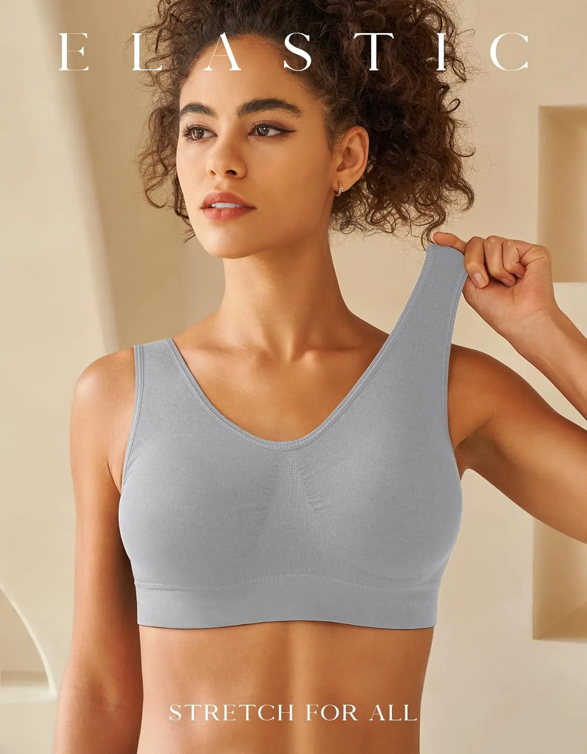 Womens Sports Bras, Yoga Comfort Seamless Stretchy Sports Bra for Women 3 Pack