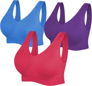 Womens Sports Bras, Yoga Comfort Seamless Stretchy Sports Bra for Women 3 Pack