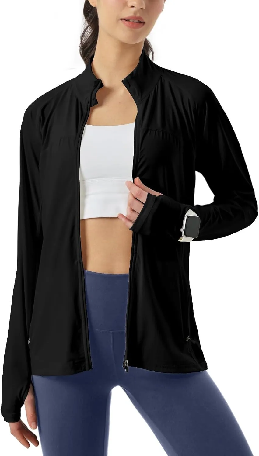 Womens Sun Protection Athletic Jackets UPF 50  Spf Lightweight Full Zip Up UV with Pockets Running No Hood