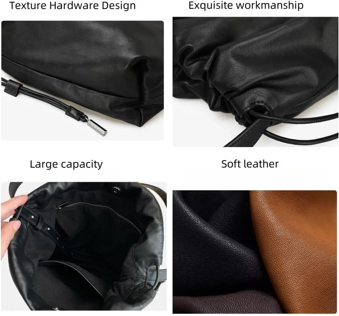 Women's Top Layer Cowhide Leather Cloud Bag Minimalist Large Capacity Shoulder Crossbody Bag Chic Stylish Versatile