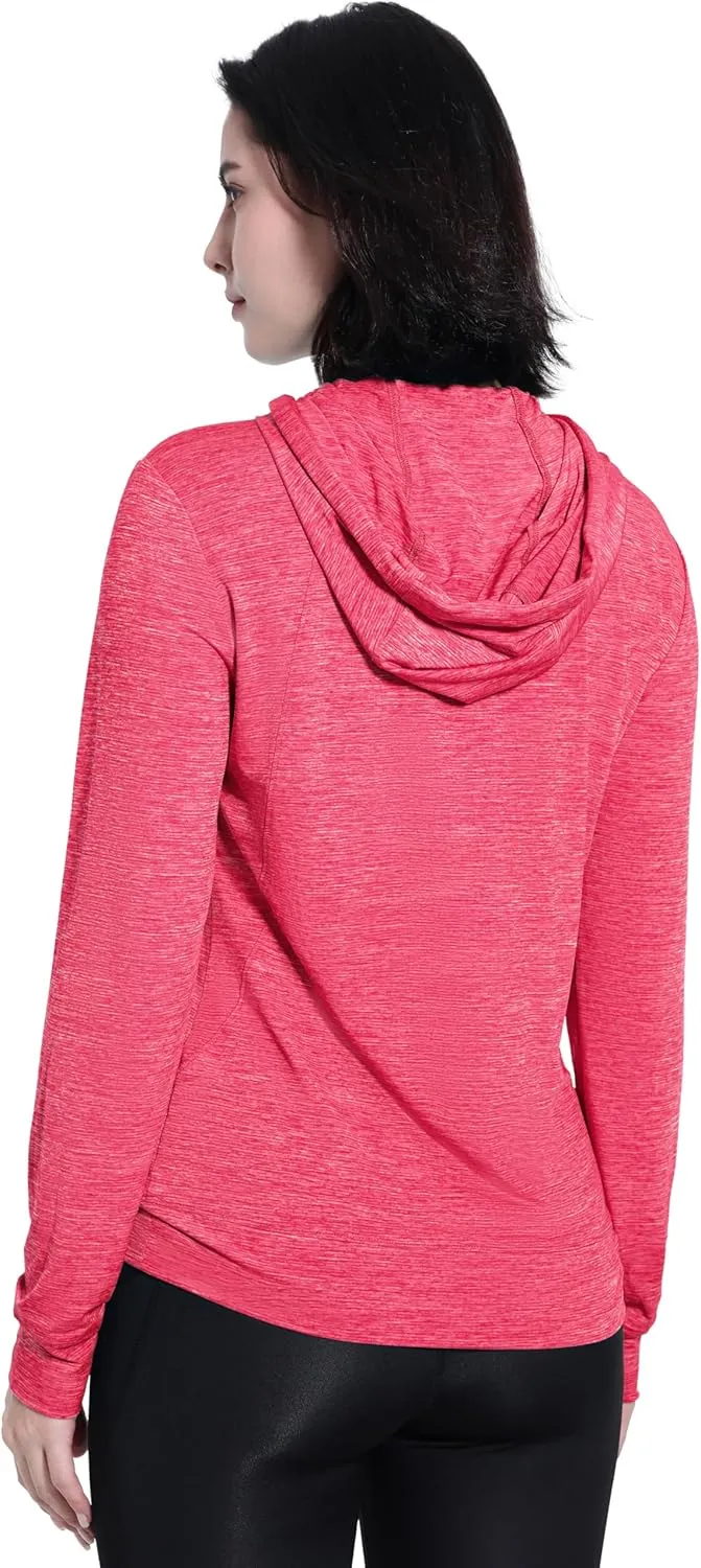 Womens UPF 50  1/4 Zip Pullover Hoodie Lightweight UV Shirt Long Sleeve Outdoor Athletic Tops with Pocket