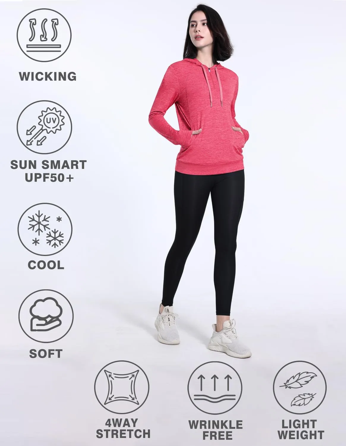 Womens UPF 50  1/4 Zip Pullover Hoodie Lightweight UV Shirt Long Sleeve Outdoor Athletic Tops with Pocket