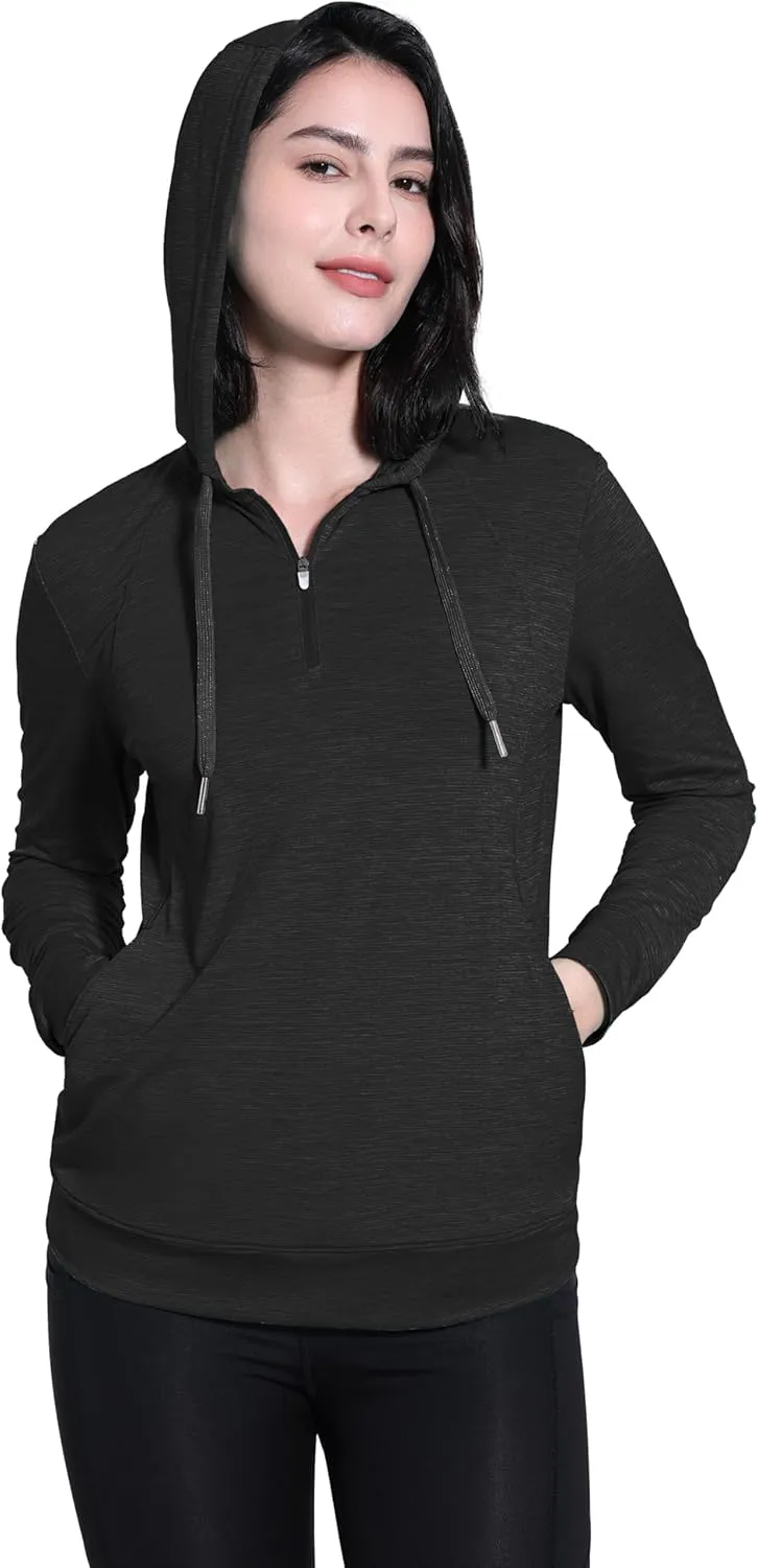 Womens UPF 50  1/4 Zip Pullover Hoodie Lightweight UV Shirt Long Sleeve Outdoor Athletic Tops with Pocket