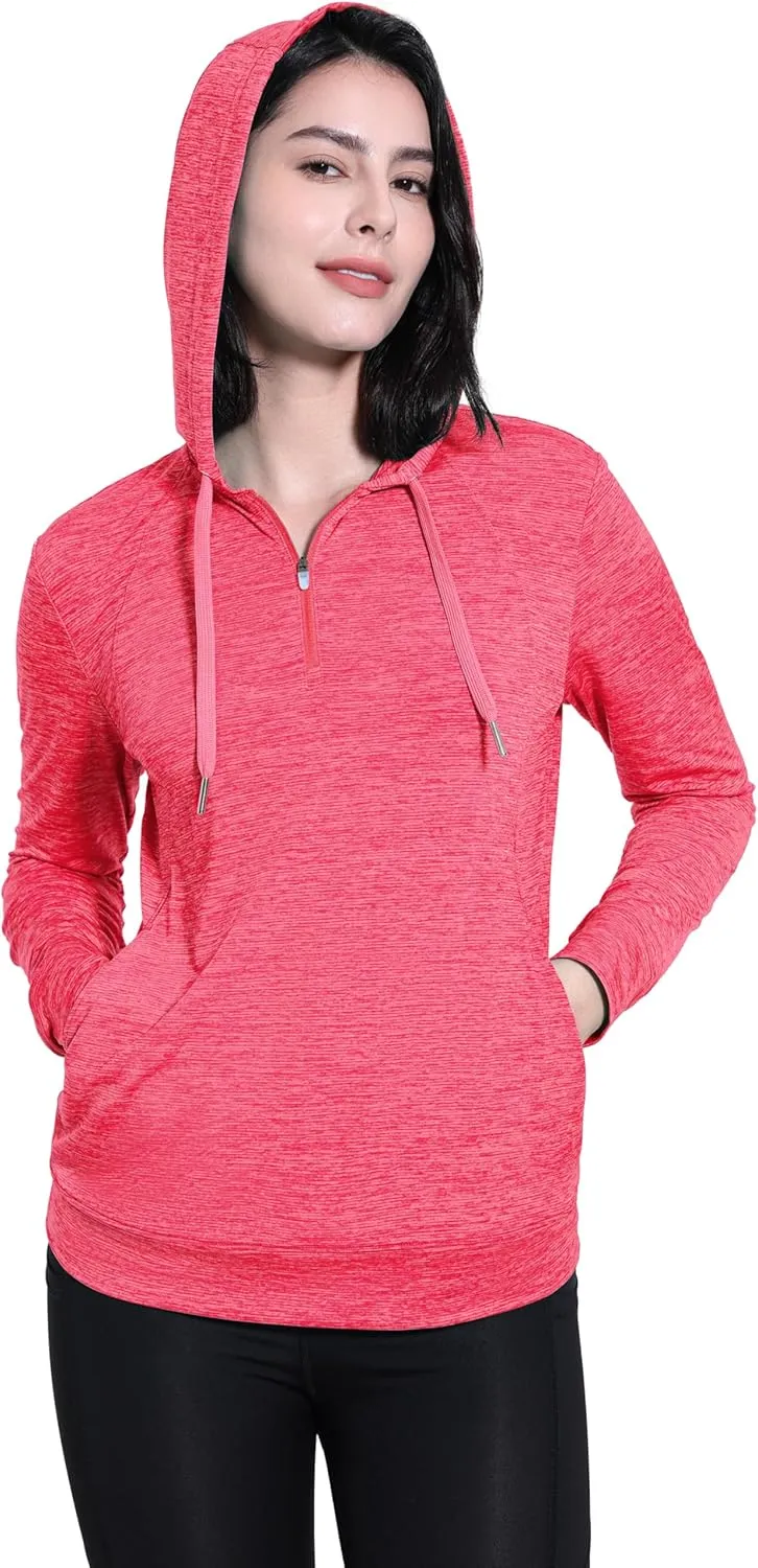 Womens UPF 50  1/4 Zip Pullover Hoodie Lightweight UV Shirt Long Sleeve Outdoor Athletic Tops with Pocket