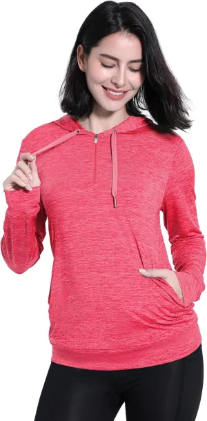 Womens UPF 50  1/4 Zip Pullover Hoodie Lightweight UV Shirt Long Sleeve Outdoor Athletic Tops with Pocket