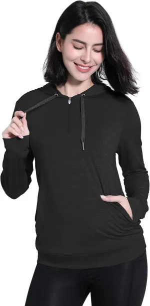 Womens UPF 50  1/4 Zip Pullover Hoodie Lightweight UV Shirt Long Sleeve Outdoor Athletic Tops with Pocket