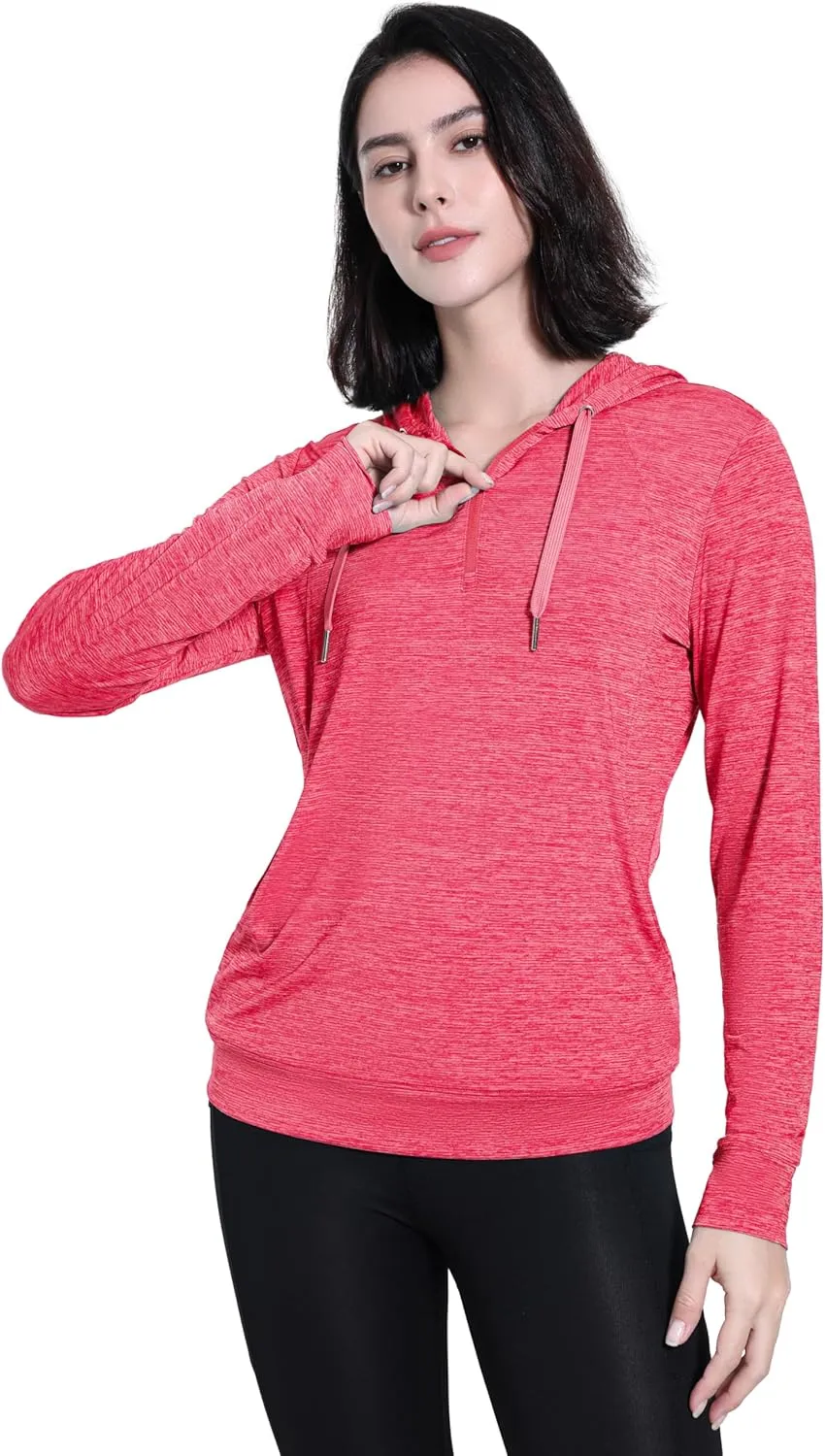Womens UPF 50  1/4 Zip Pullover Hoodie Lightweight UV Shirt Long Sleeve Outdoor Athletic Tops with Pocket