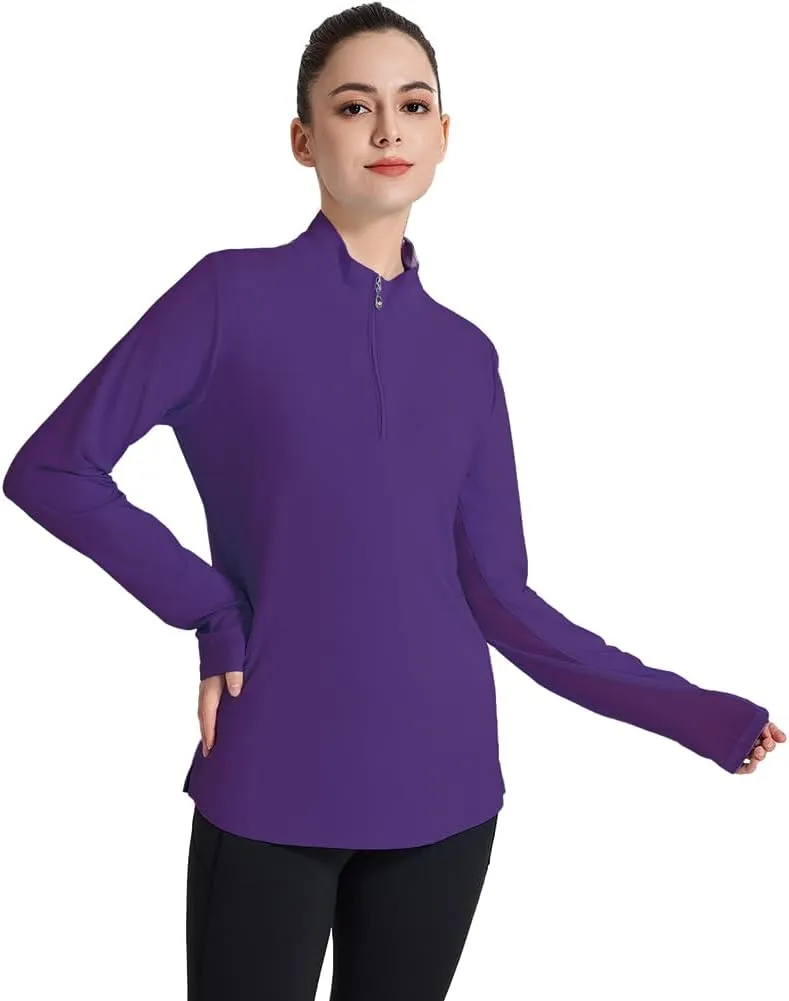 Women's UPF 50  1/4 Zip Pullover Sun Shirts Long Sleeve UV Protection Shirt Quick Dry Lightweight Outdoor Tops