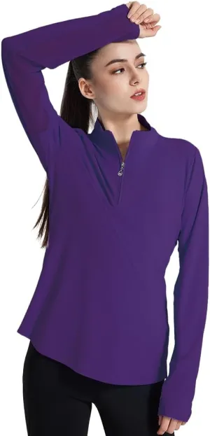 Women's UPF 50  1/4 Zip Pullover Sun Shirts Long Sleeve UV Protection Shirt Quick Dry Lightweight Outdoor Tops