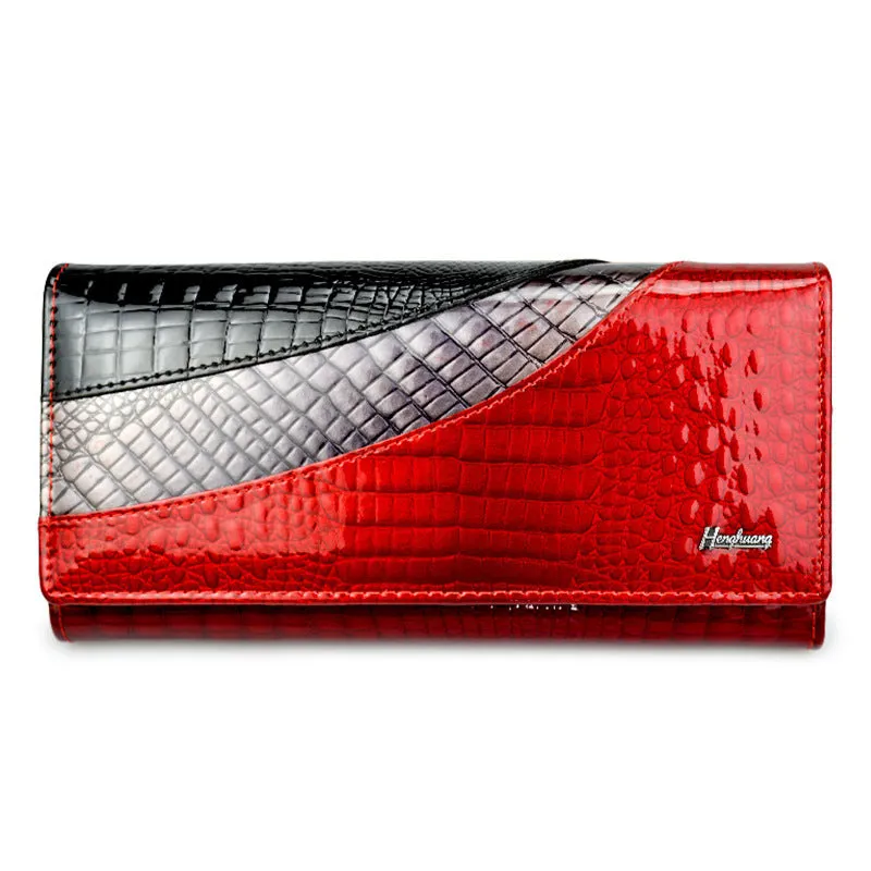Women's wallet leather cowhide varnish fashion snap button