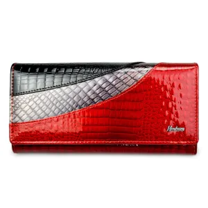Women's wallet leather cowhide varnish fashion snap button