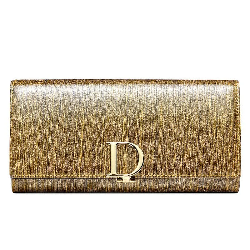 Women's wallet leather elegant pearly D buckle