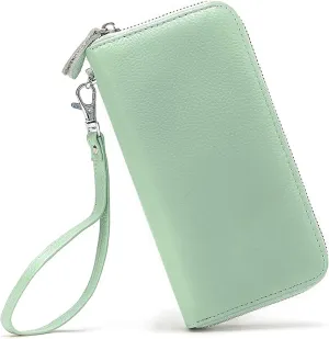 Womens Wallet RFID Blocking Genuine Leather Zip Around Wallet Clutch Wristlet Travel Long Purse for Women