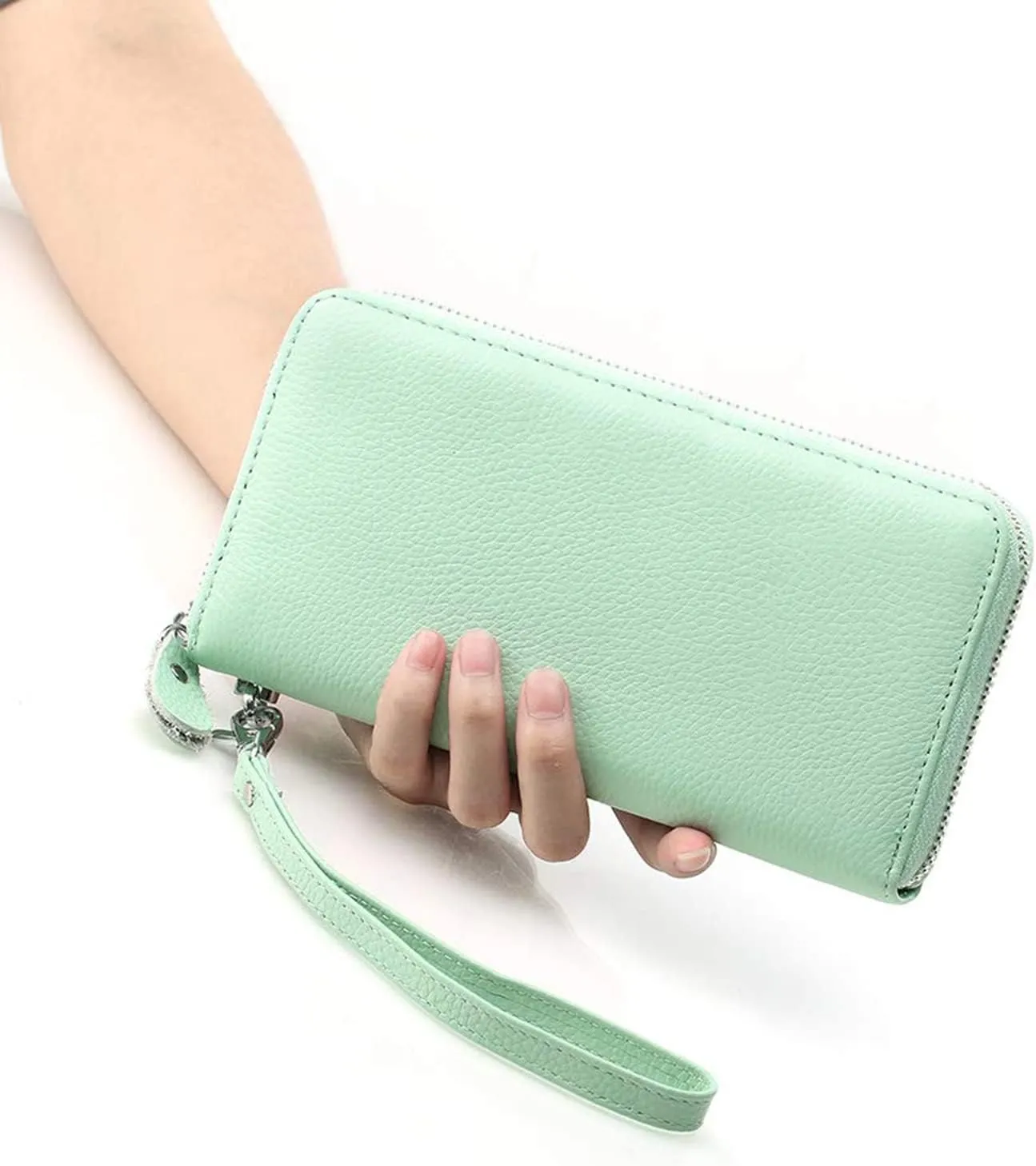 Womens Wallet RFID Blocking Genuine Leather Zip Around Wallet Clutch Wristlet Travel Long Purse for Women