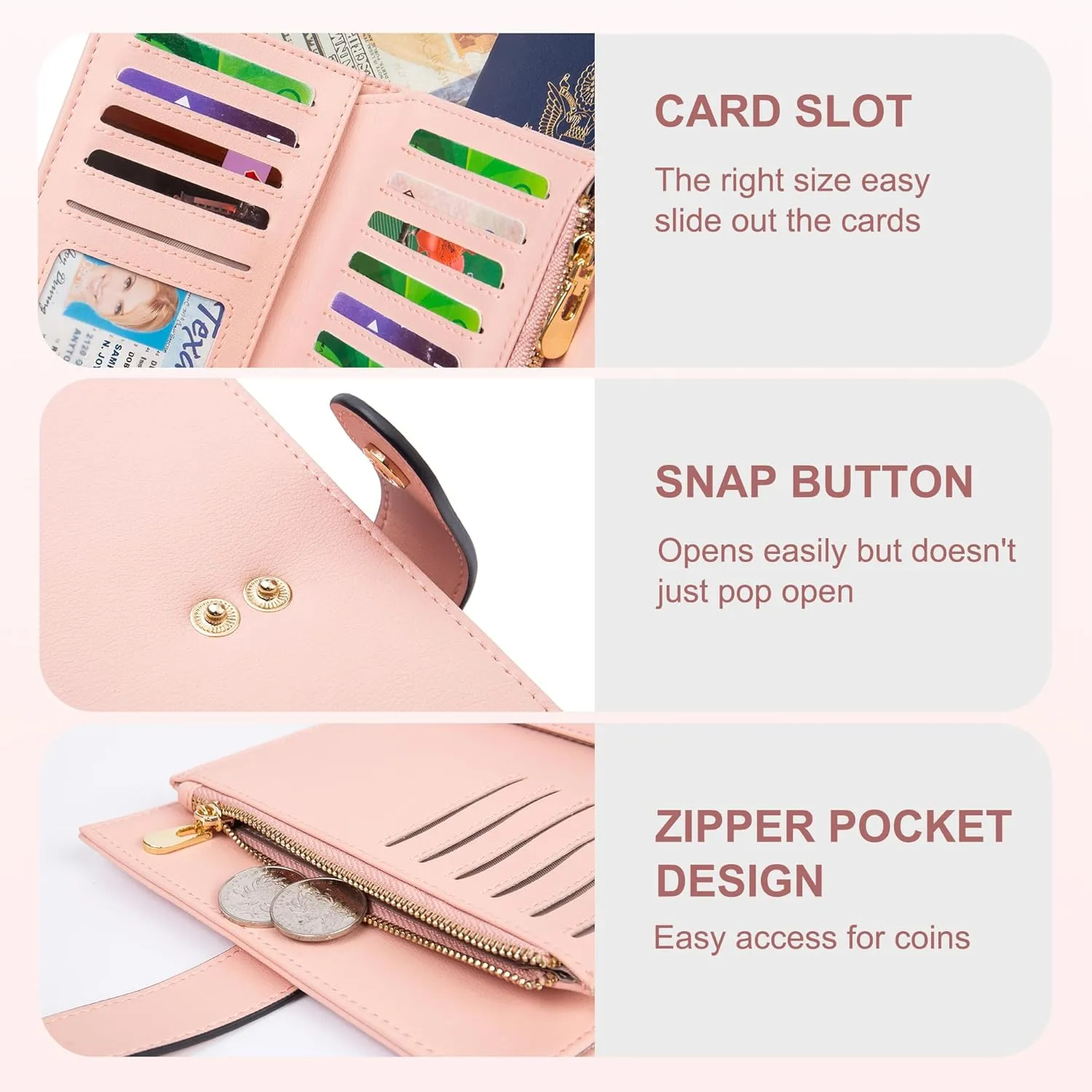 Womens Wallet RFID Blocking Leather Trifold Clutch Wallet Credit Card Holder Ladies Travel Wallet Purse with Pen Holder