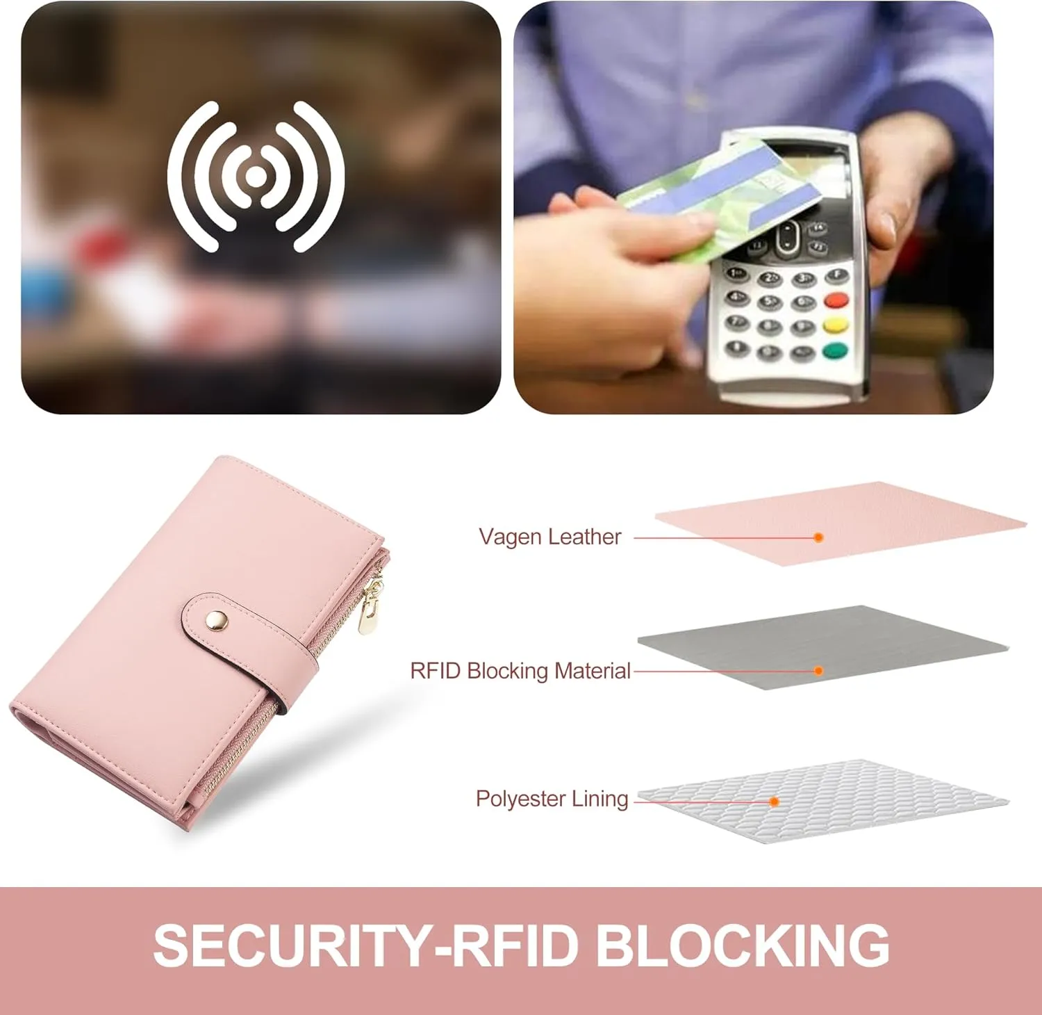 Womens Wallet RFID Blocking Leather Trifold Clutch Wallet Credit Card Holder Ladies Travel Wallet Purse with Pen Holder