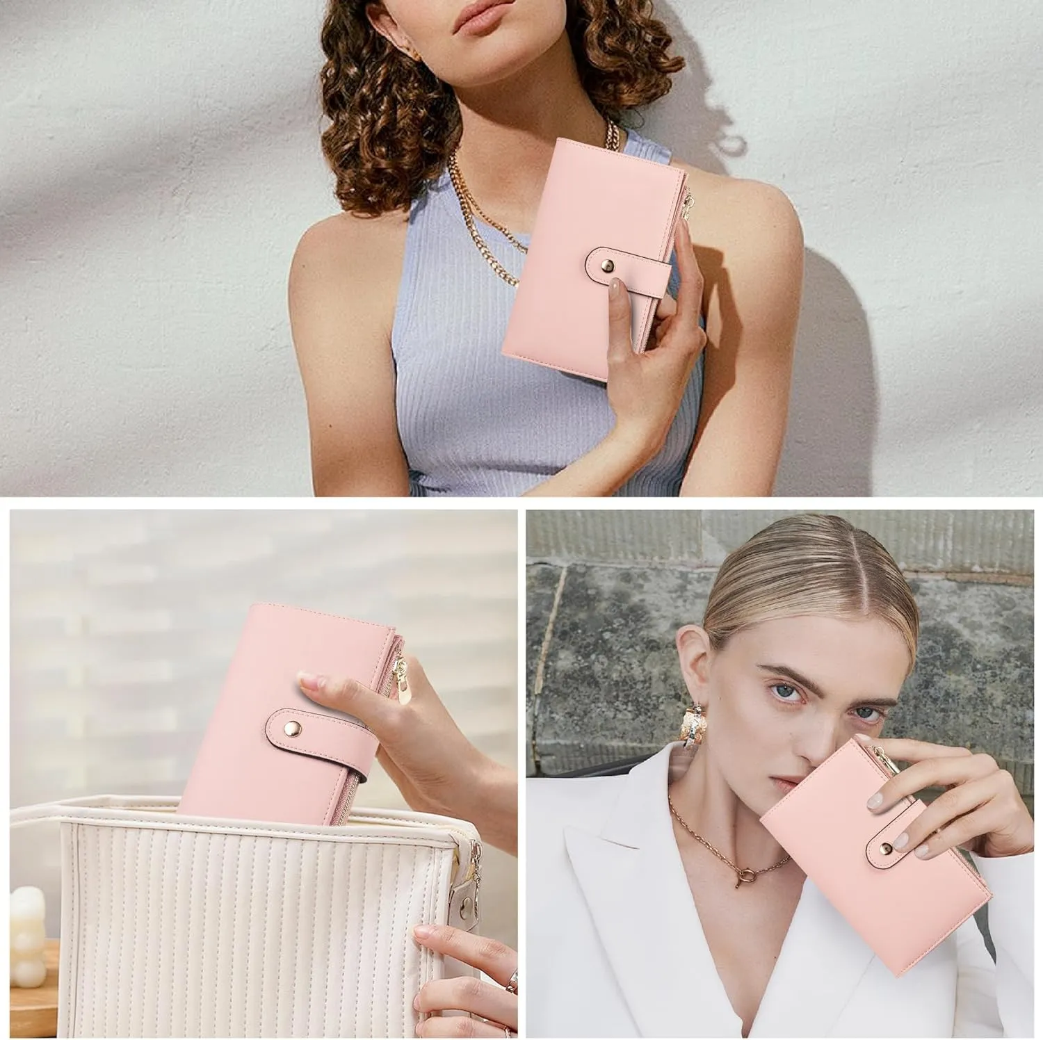 Womens Wallet RFID Blocking Leather Trifold Clutch Wallet Credit Card Holder Ladies Travel Wallet Purse with Pen Holder