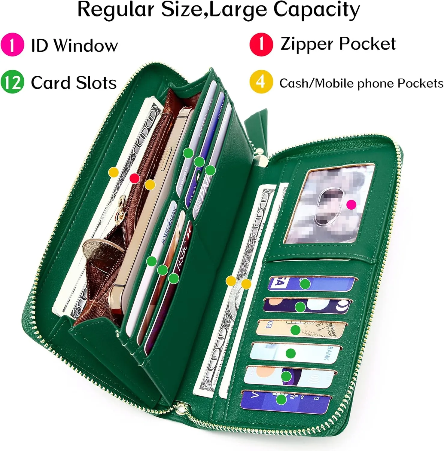 Womens Wallet RFID Large Capacity Zip Around Wallet PU Leather Credit Card Holder Clutch Wristlet Wallet Travel Purse