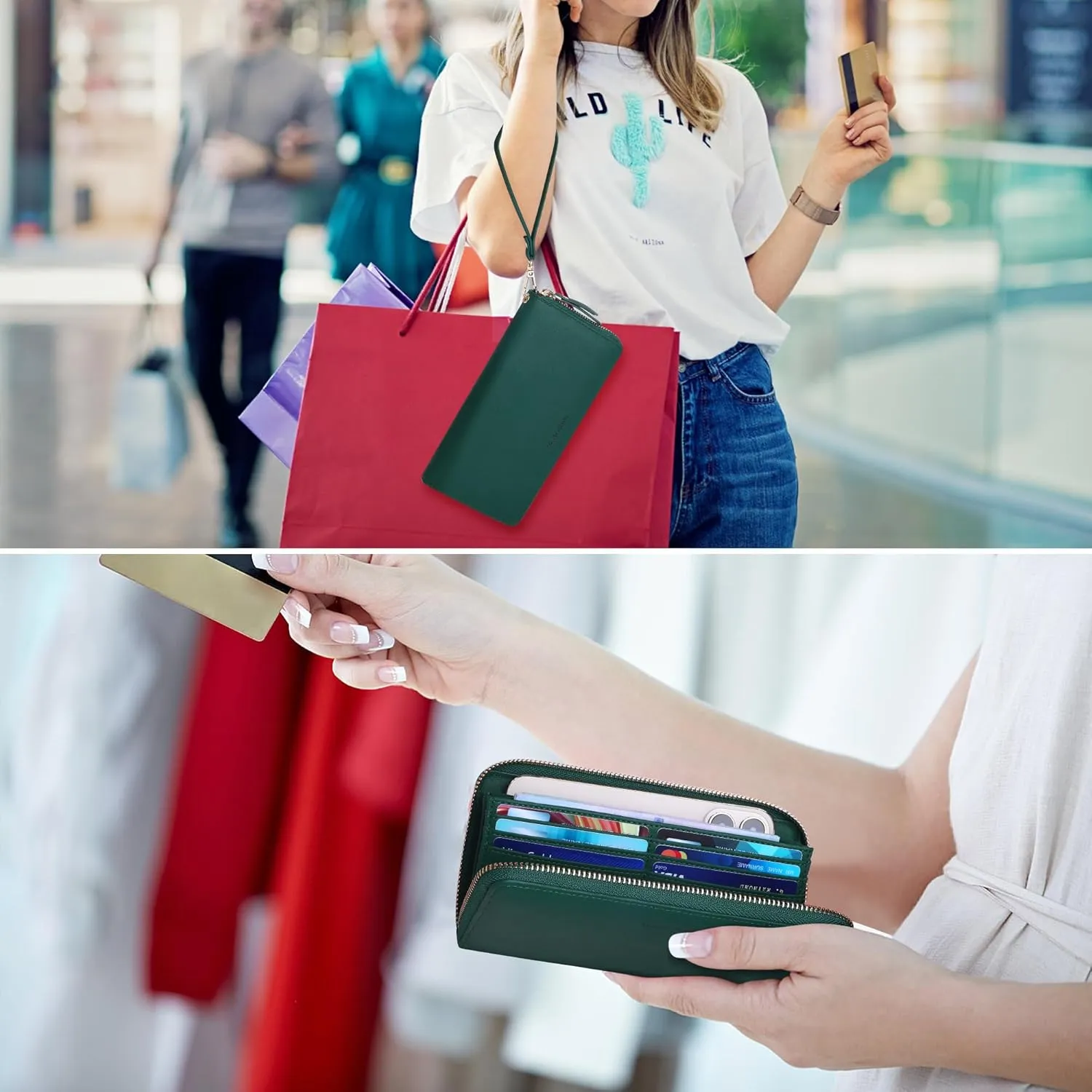 Womens Wallet RFID Large Capacity Zip Around Wallet PU Leather Credit Card Holder Clutch Wristlet Wallet Travel Purse