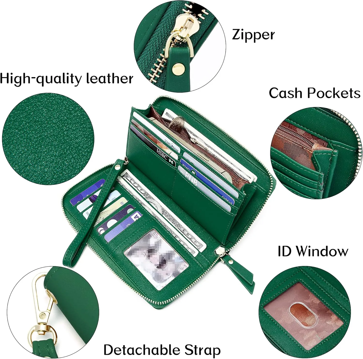 Womens Wallet RFID Large Capacity Zip Around Wallet PU Leather Credit Card Holder Clutch Wristlet Wallet Travel Purse