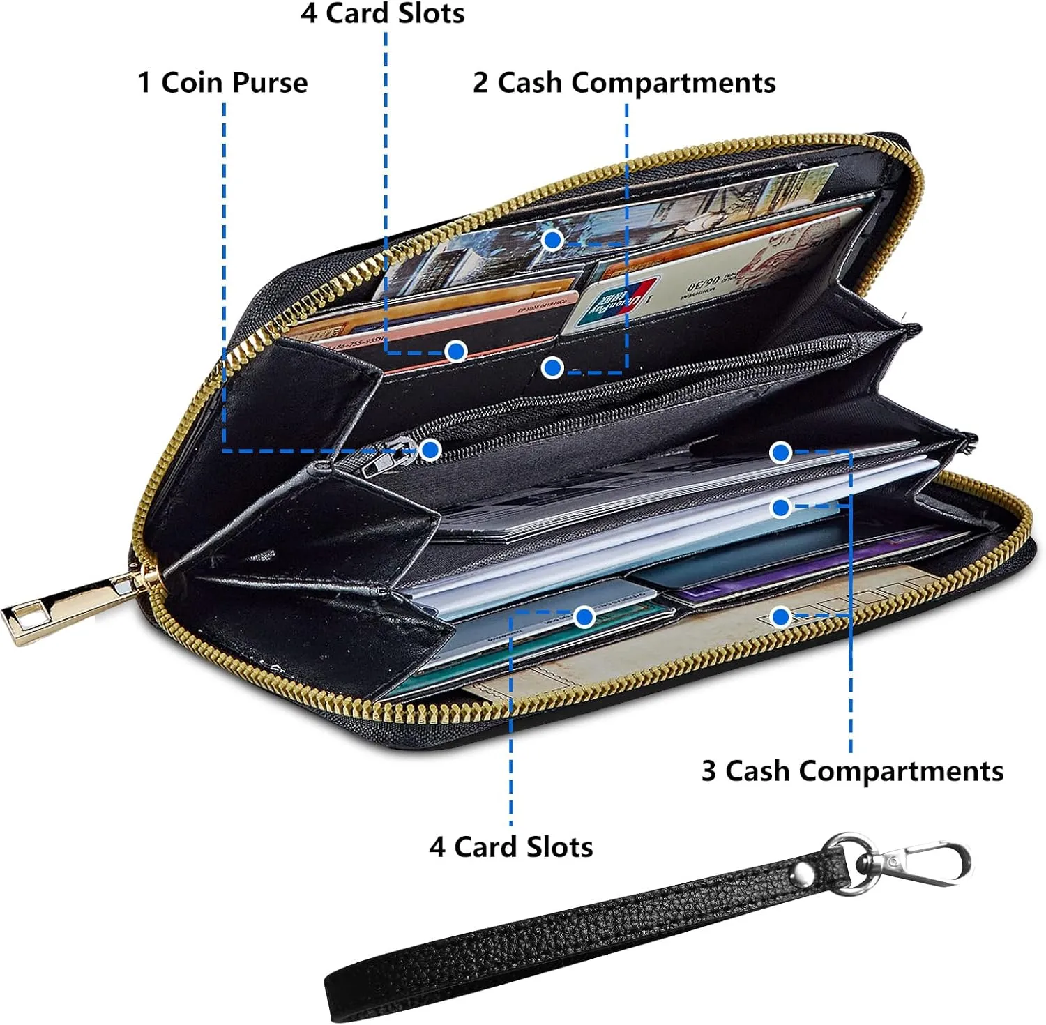 Women's Wallets,Credit Card Holder Money Leather Long Wallet with Wristlet,Large Capacity with Zip-Around Phone Purse for Women Ladies Girls,Dream Catcher Wolf