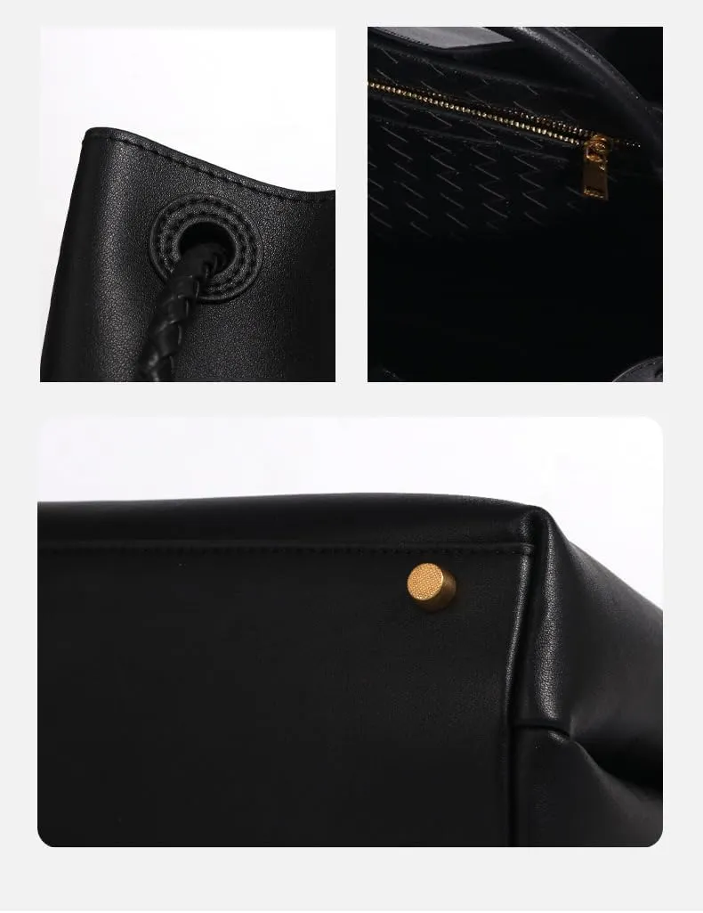 Women's Woven Bags, Crossbody Bags Fashion Women's Leather Tote Bag - Medium Crossbody with Bow, Trendy Handbags