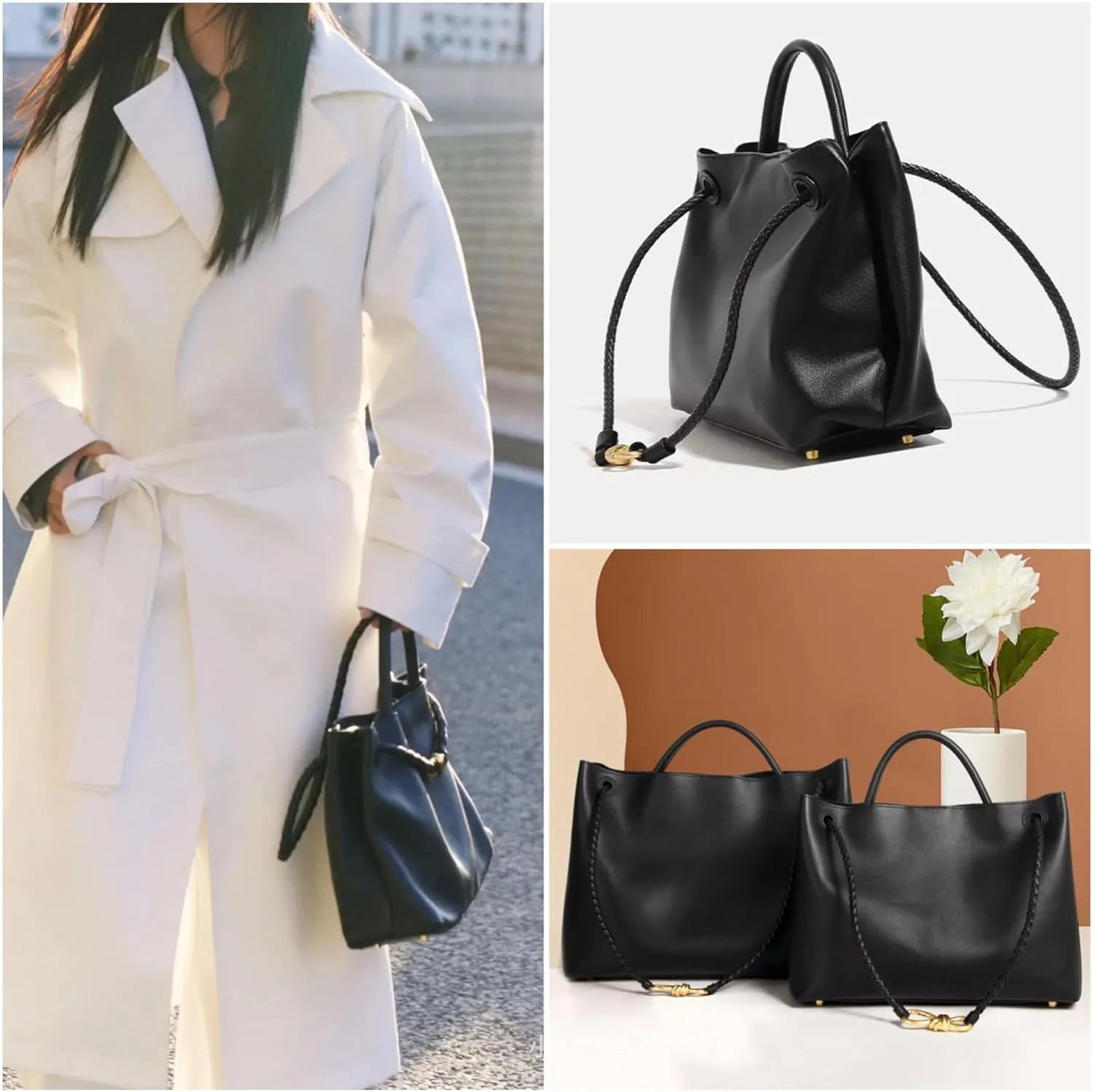 Women's Woven Bags, Crossbody Bags Fashion Women's Leather Tote Bag - Medium Crossbody with Bow, Trendy Handbags