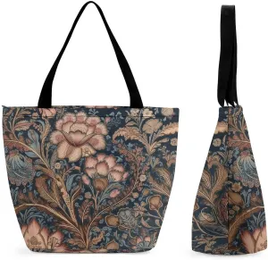 Woodcut Style Tote Bag for Women Grocery Bags Foldable Shopping Bag Large Reusable Handbags for Work Travel