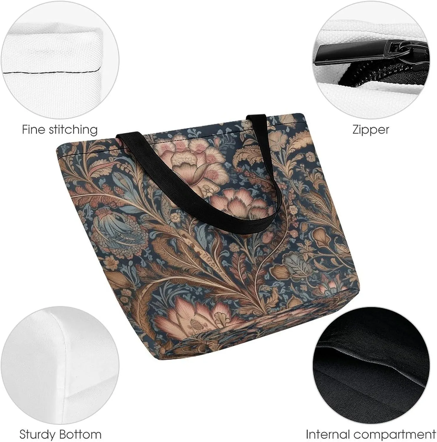 Woodcut Style Tote Bag for Women Grocery Bags Foldable Shopping Bag Large Reusable Handbags for Work Travel