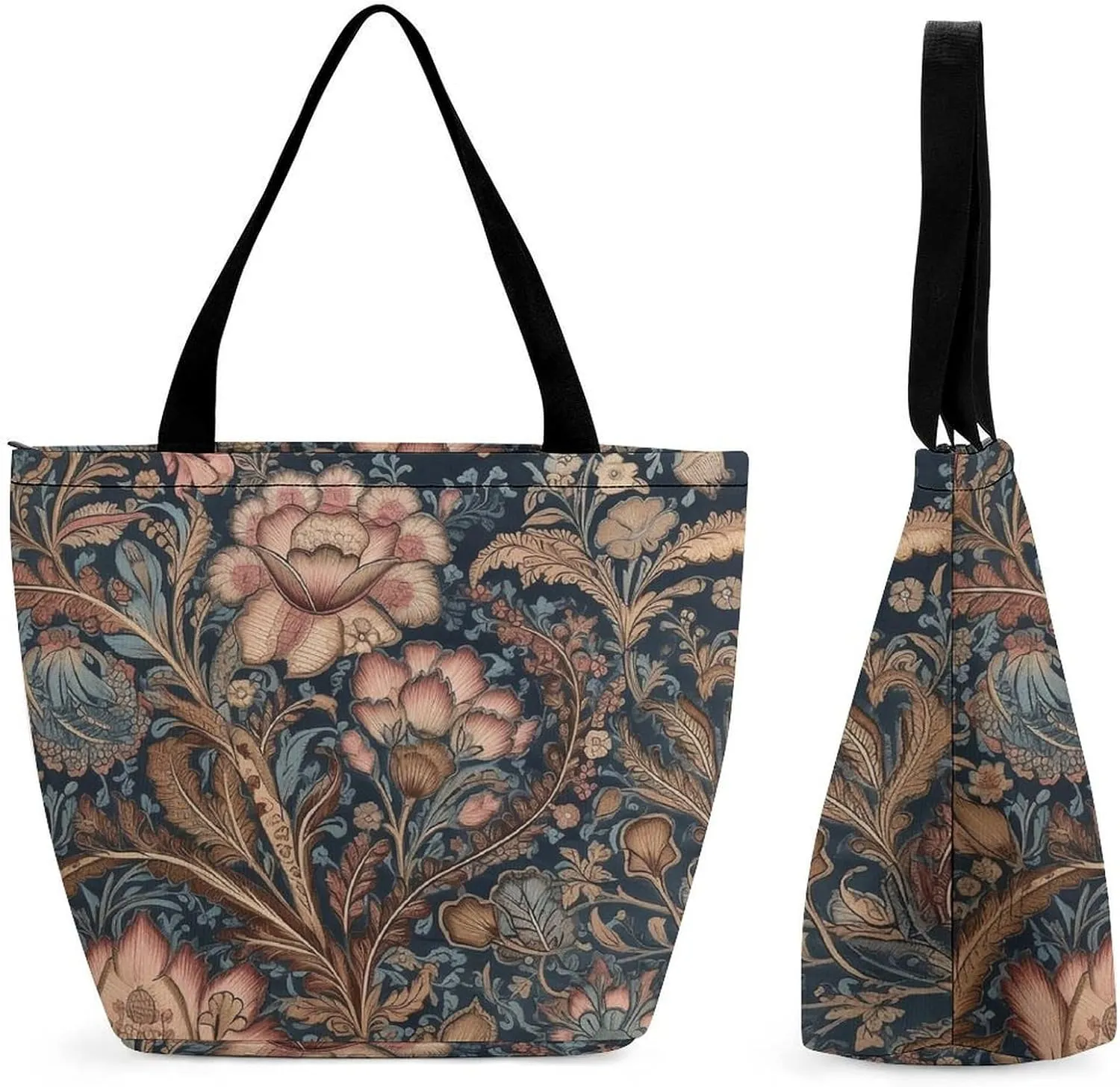 Woodcut Style Tote Bag for Women Grocery Bags Foldable Shopping Bag Large Reusable Handbags for Work Travel
