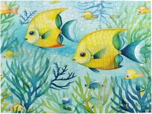 Wooden Jigsaw Puzzles 500 Pieces Cute Tropical Fish Ocean Sea Watercolor Puzzle Leisure for Adults Jigsaw Challenging Creative Educational Intellectual Decompressing Family Games Toy Gift