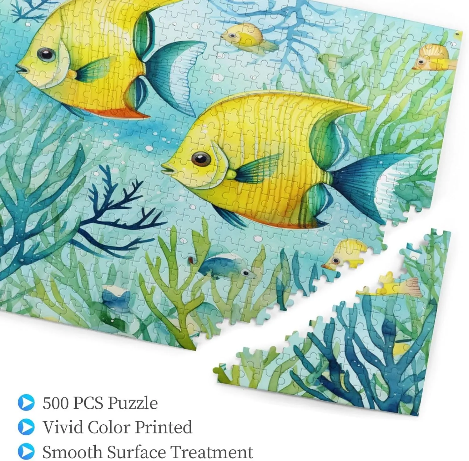 Wooden Jigsaw Puzzles 500 Pieces Cute Tropical Fish Ocean Sea Watercolor Puzzle Leisure for Adults Jigsaw Challenging Creative Educational Intellectual Decompressing Family Games Toy Gift