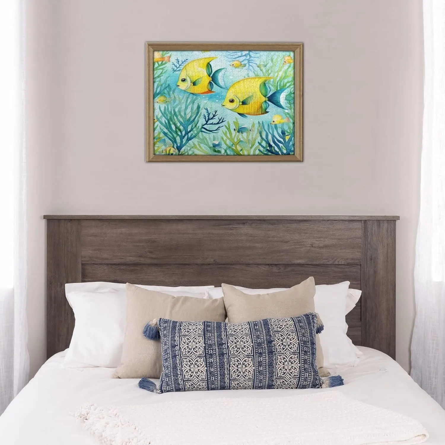 Wooden Jigsaw Puzzles 500 Pieces Cute Tropical Fish Ocean Sea Watercolor Puzzle Leisure for Adults Jigsaw Challenging Creative Educational Intellectual Decompressing Family Games Toy Gift