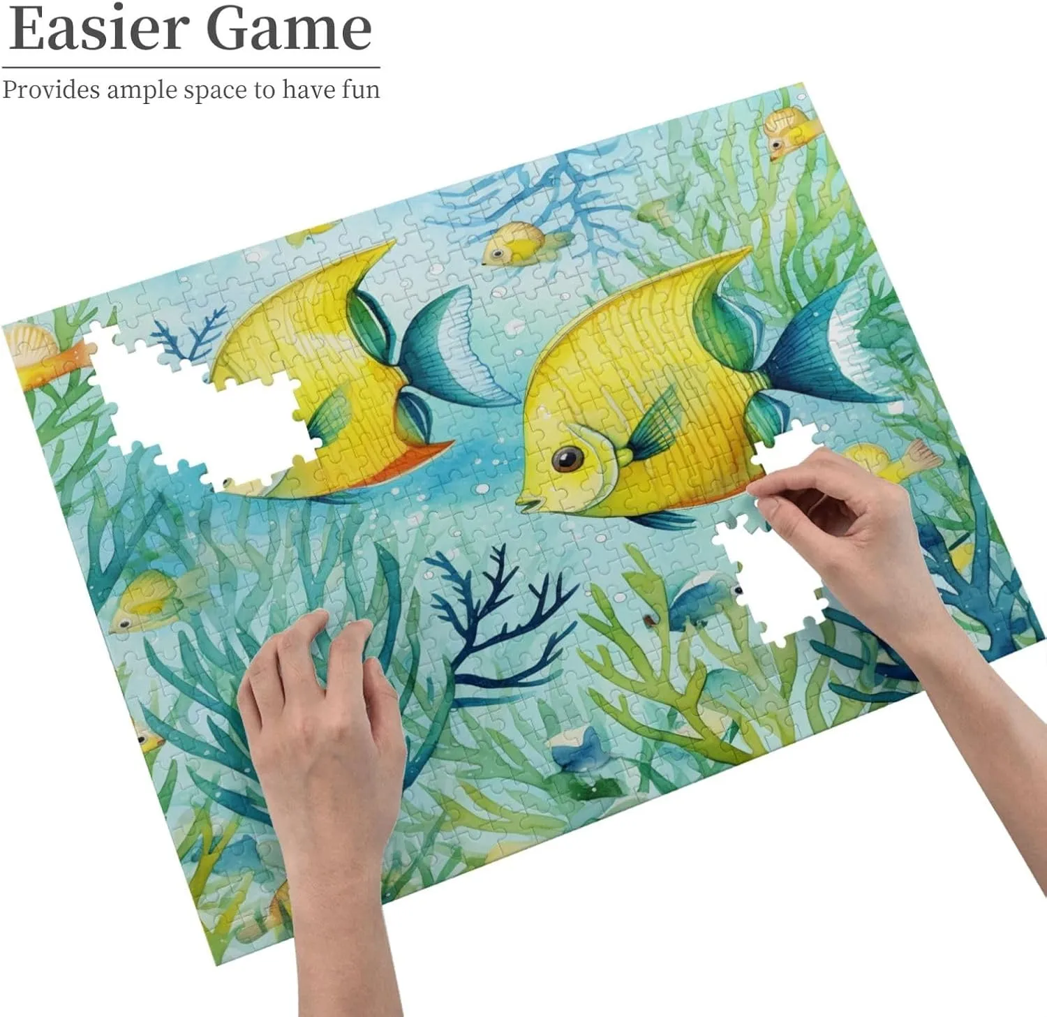 Wooden Jigsaw Puzzles 500 Pieces Cute Tropical Fish Ocean Sea Watercolor Puzzle Leisure for Adults Jigsaw Challenging Creative Educational Intellectual Decompressing Family Games Toy Gift
