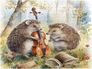 Wooden Jigsaw Puzzles 500 Pieces Funny Forest Hedgehog Musical Puzzle Leisure for Adults Jigsaw Challenging Creative Educational Intellectual Decompressing Family Games Toy Gift