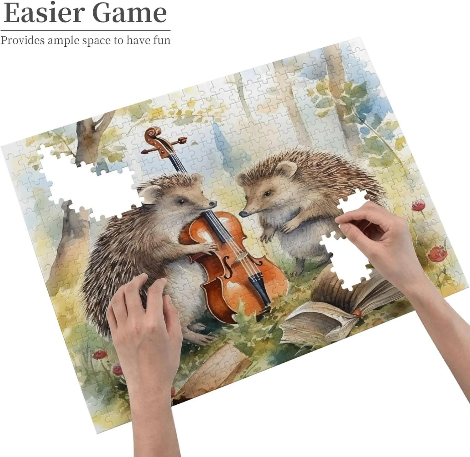 Wooden Jigsaw Puzzles 500 Pieces Funny Forest Hedgehog Musical Puzzle Leisure for Adults Jigsaw Challenging Creative Educational Intellectual Decompressing Family Games Toy Gift