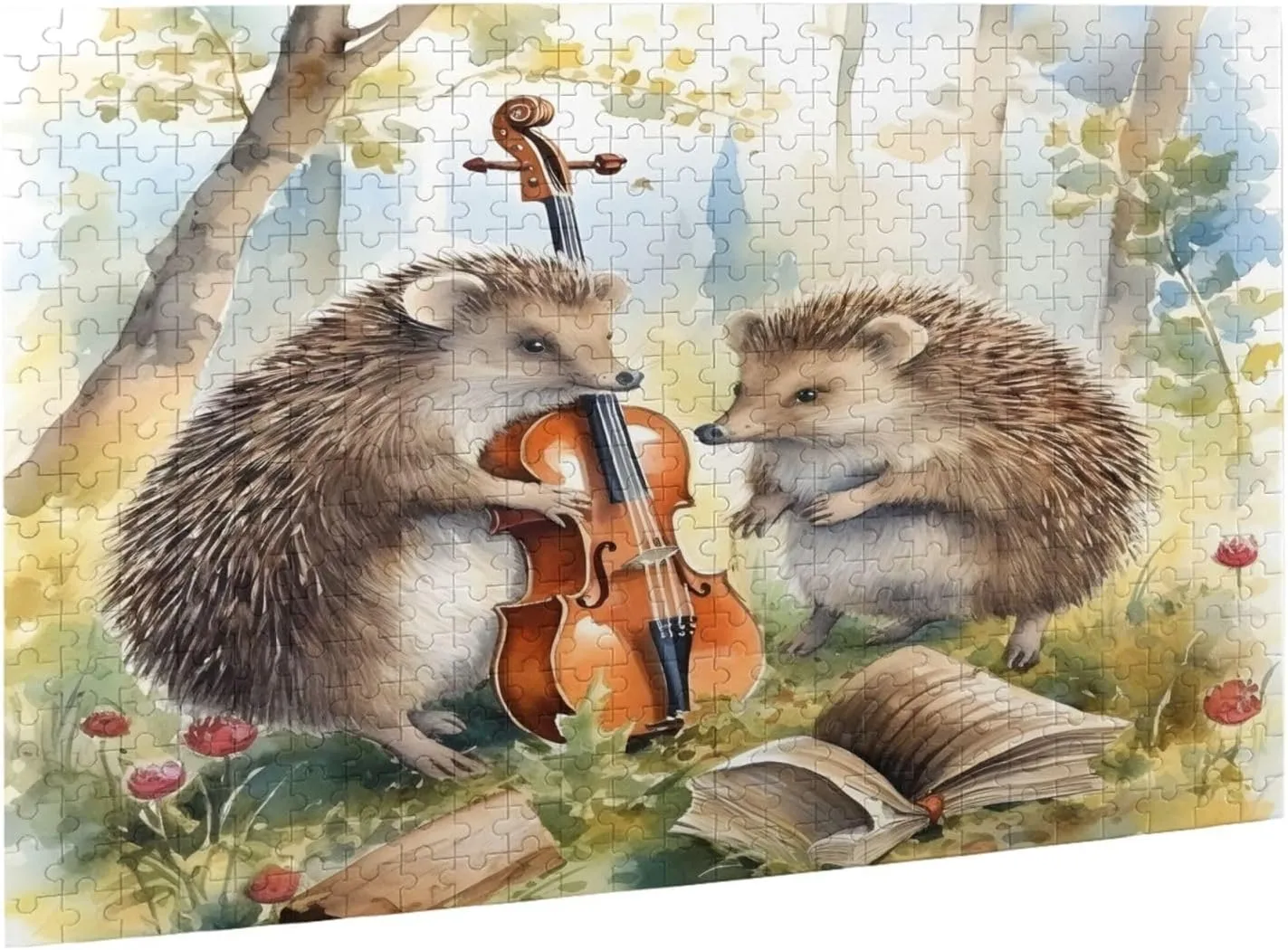 Wooden Jigsaw Puzzles 500 Pieces Funny Forest Hedgehog Musical Puzzle Leisure for Adults Jigsaw Challenging Creative Educational Intellectual Decompressing Family Games Toy Gift