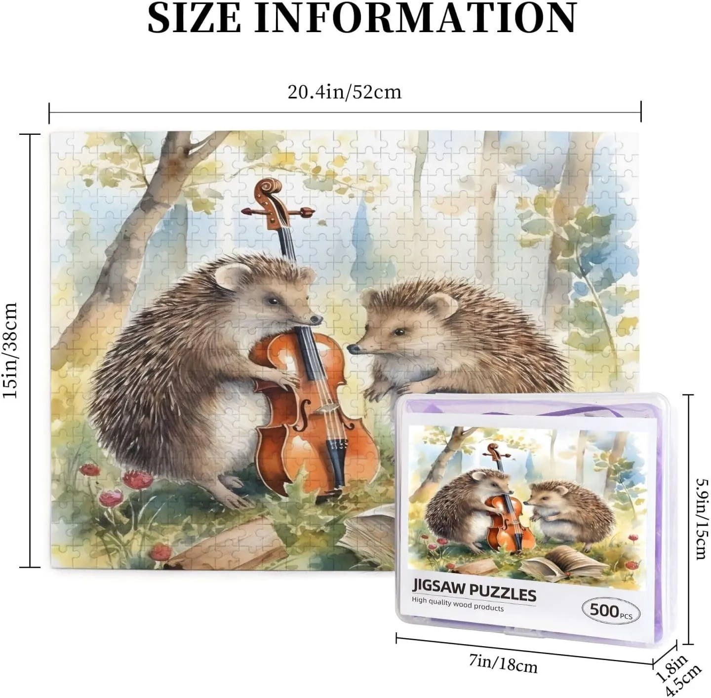 Wooden Jigsaw Puzzles 500 Pieces Funny Forest Hedgehog Musical Puzzle Leisure for Adults Jigsaw Challenging Creative Educational Intellectual Decompressing Family Games Toy Gift