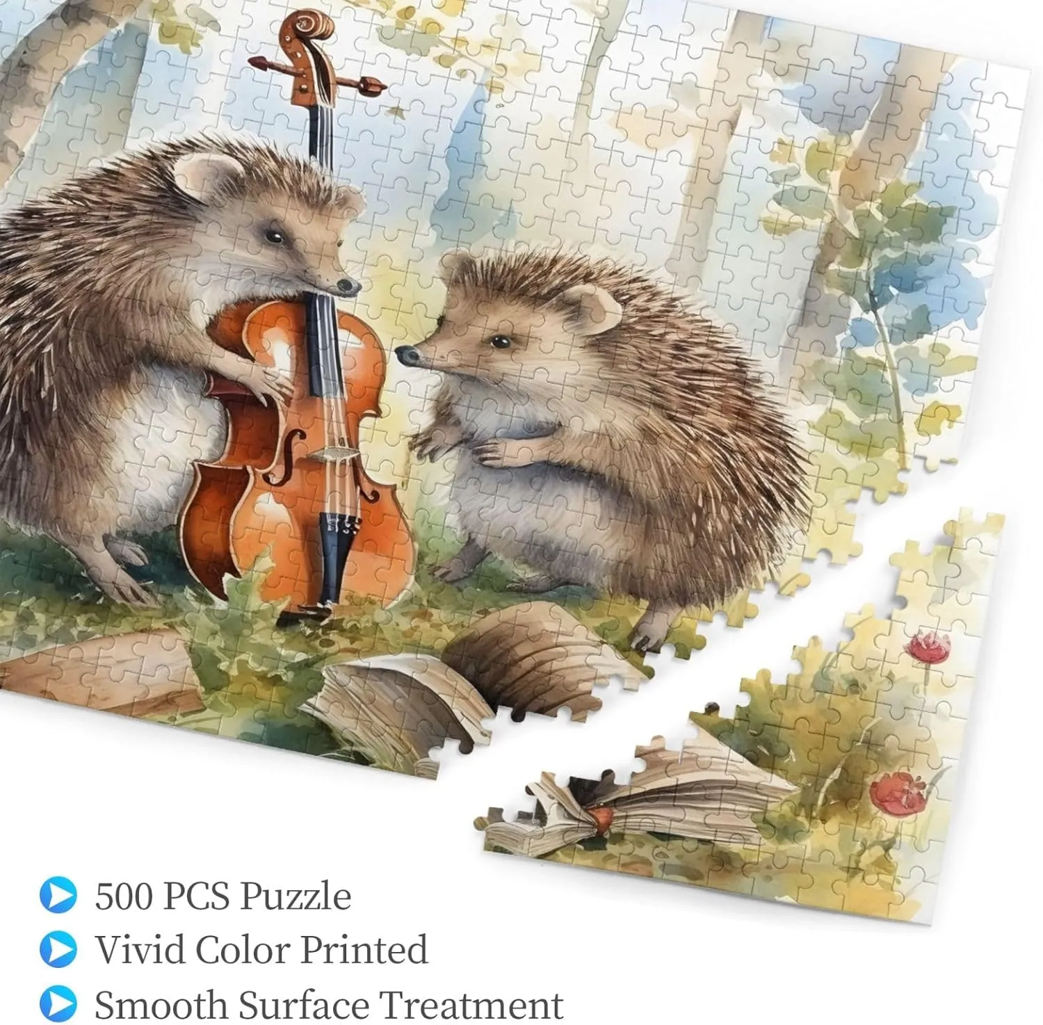 Wooden Jigsaw Puzzles 500 Pieces Funny Forest Hedgehog Musical Puzzle Leisure for Adults Jigsaw Challenging Creative Educational Intellectual Decompressing Family Games Toy Gift
