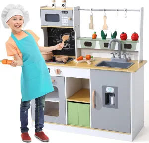 Wooden Kitchen Playset with Toy Storage & Cookware Accessories - For Ages 3 