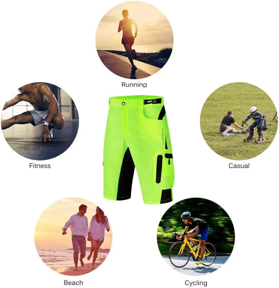 WOSAWE Men's Baggy Cycling Shorts Quick Dry Mountain Bike Bottoms MTB Padded Shorts with 7 Pockets